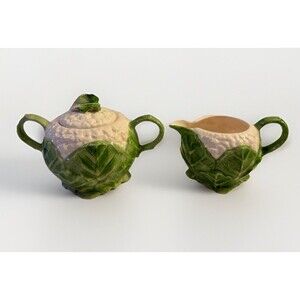 Fitz And Floyd Vintage Sugar And Creamer Set Ceramic Cabbage Easter
